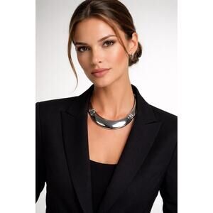 Chico’s Silver Tone Crescent Collar Statement Necklace